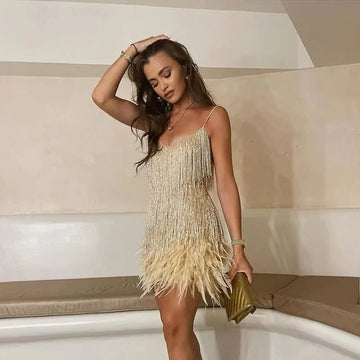 Sequin Fringe Straight Hem Dress