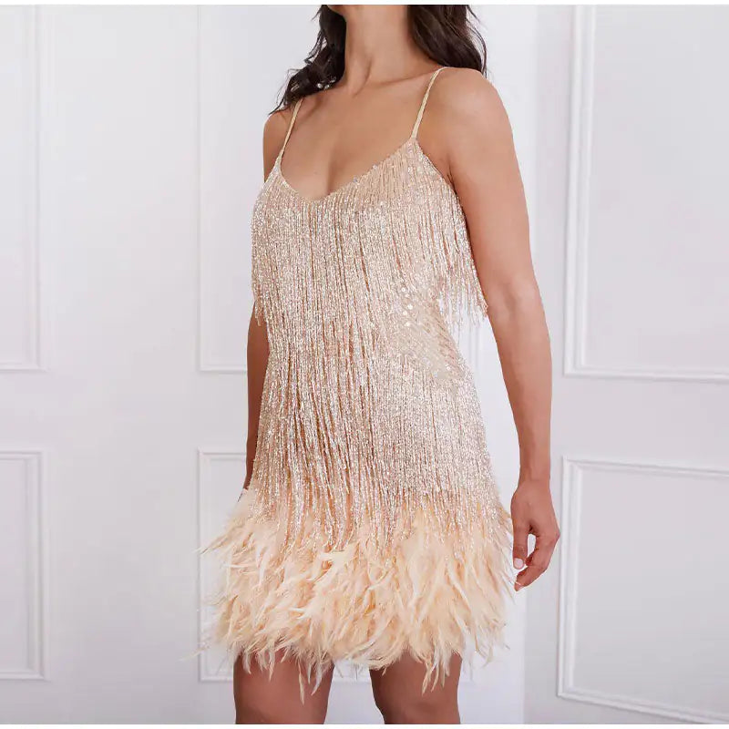 Sequin Fringe Straight Hem Dress